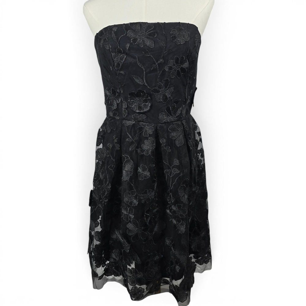Sam Edelman Women Black Embroidered Strapless Mini Dress Size 10 Whimsygoth NWT‎